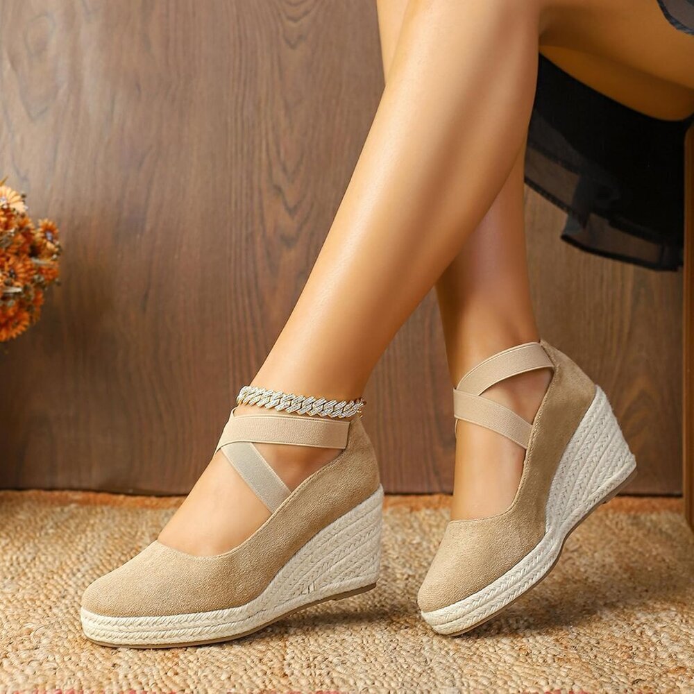 Womens Espadrille Sandals Suede 6.5 Platform Wedge Casual Summer Comfort - Picture 3 of 7